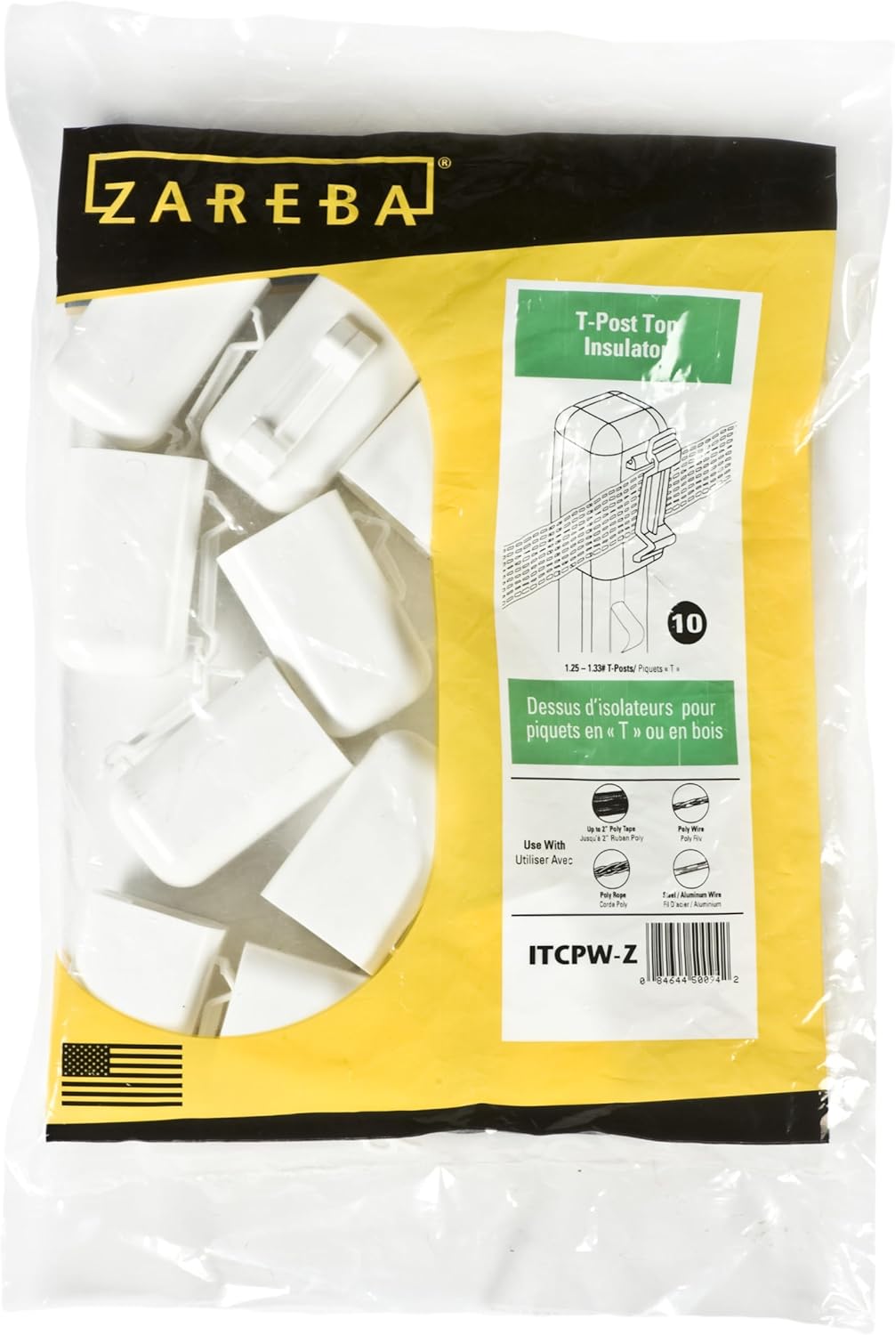 Zareba ITCPW-Z T-Post Safety Cap and Insulator, 10 per Bag,White