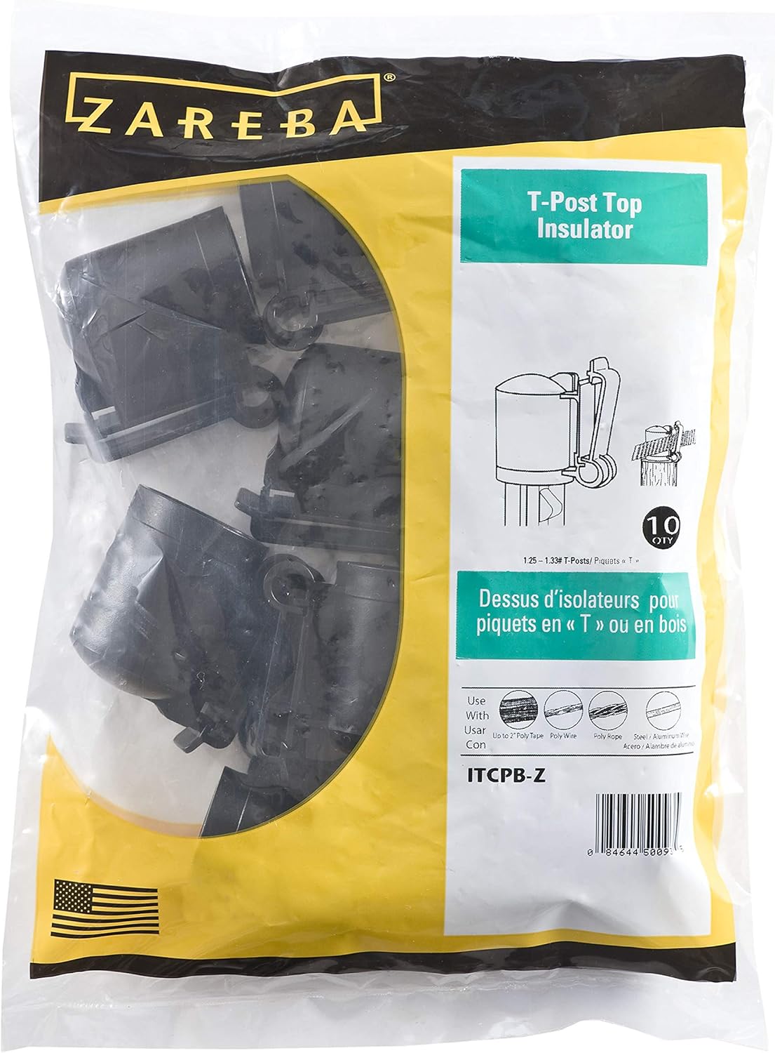 Zareba ITCPB-Z T-Post Safety Cap and Insulator, 10 per Bag, Black