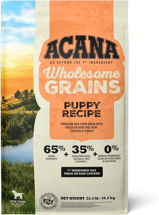 ACANA Wholesome Grains , Puppy Recipe, Real Chicken, Eggs and Turkey Dog Food Recipe, 22.5lb